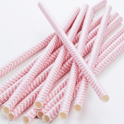 Festartiklar - Chevron, Sugrör - rosa