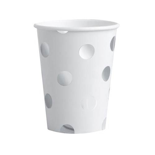 Festartiklar - Prickiga, silver, Pappmuggar
