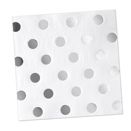 Festartiklar - Prickiga, silver, Servetter