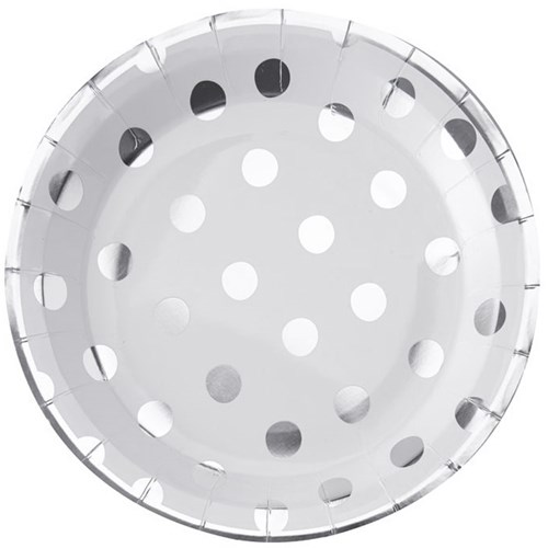 Festartiklar - Prickiga, silver, Papptallrikar