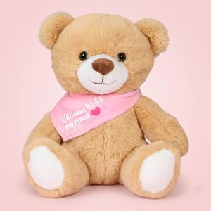 Nalle med rosa scarf "Världens Bästa Mamma"