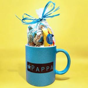Mugg Pappa med godis (blåglittrig mugg)