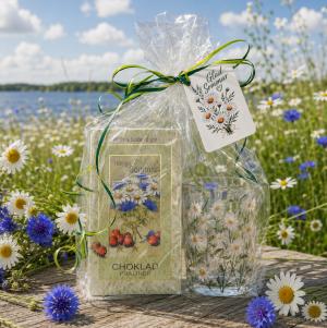 Presentset Härliga Sommar i cellofan (Chokladpraliner och ljuslykta)